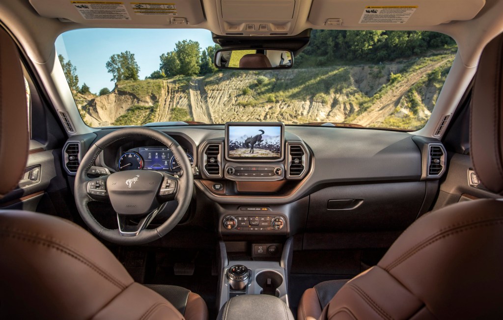 he all-new Bronco Sport small SUV comes standard with an 8-inch touchscreen, which gives the driver a close look at the trail ahead courtesy of an available class-exclusive front off-road camera. (Pre-production model pictured.)