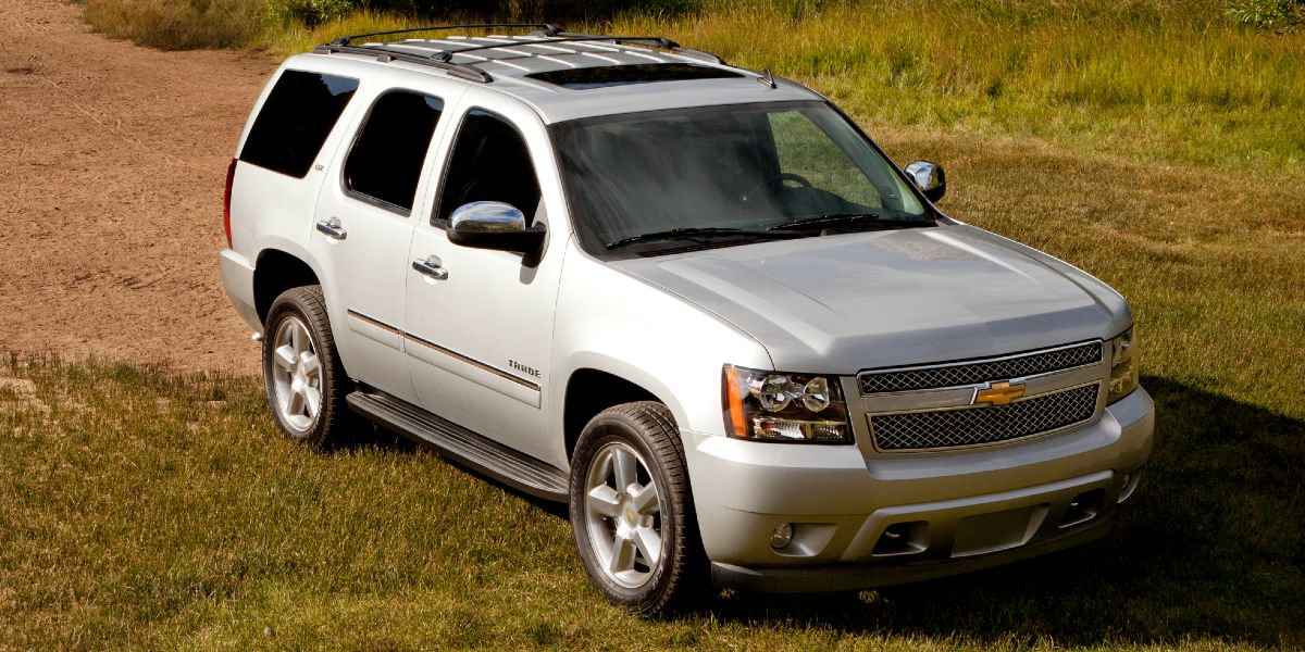 A white Chevrolet Tahoe full-size SUV.