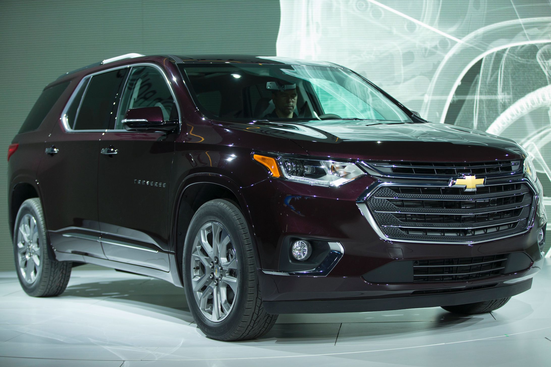 The Chevrolet Traverse – sibling to the Tahoe and Suburban – on display at the North American International Auto Show