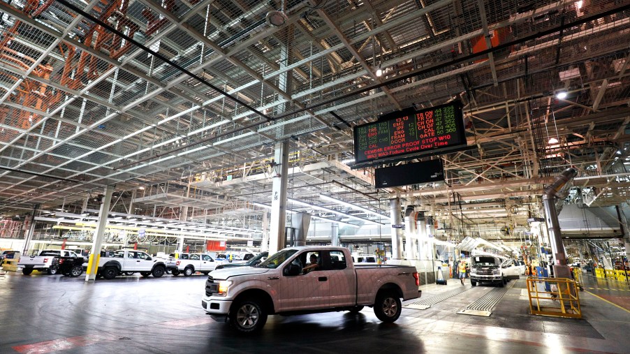 Ford F-150 trucks come off the assembly line at the Ford Dearborn Truck Plant