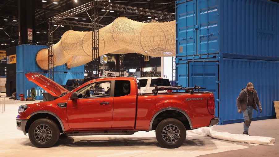 A Ford Ranger on display at an auto show