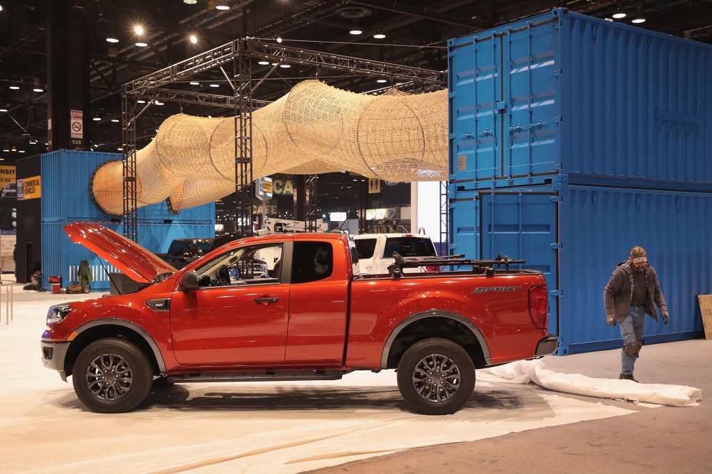 A Ford Ranger on display at an auto show