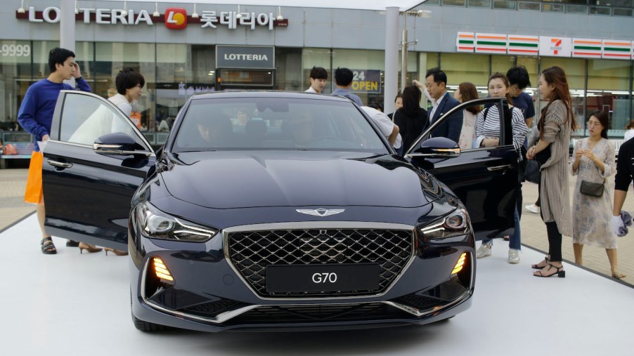 HMC New Sports Sedan G70 Unveil scene at open square in Ulsan, South Korea