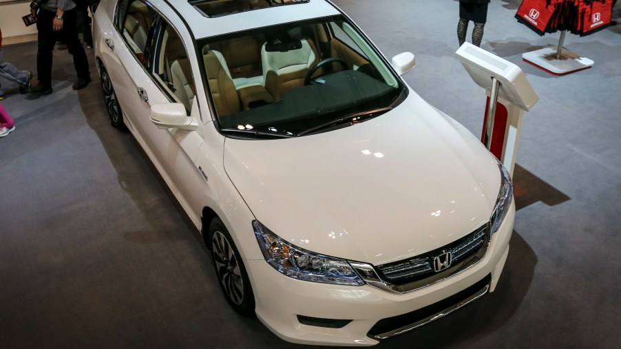 The New 2014 Honda Accord Hybrid Touring (viewed from a high angle to see over the massive crowds)