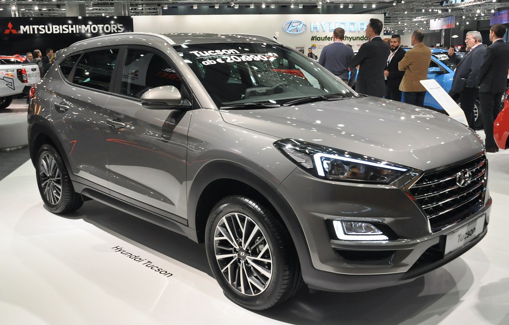 A Hyundai Tucson is seen during the Vienna Car Show press preview at Messe Wien