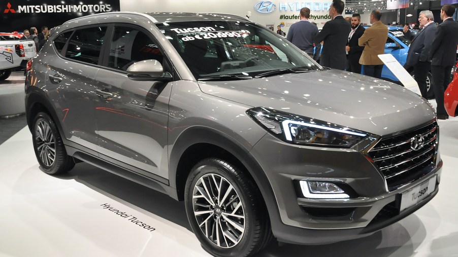 A Hyundai Tucson is seen during the Vienna Car Show press preview at Messe Wien