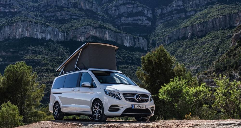 popped-top Marco Polo mercedes minivan camper package in the wilderness