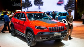Jeep Cherokee is displayed during the first press day at the 89th Geneva International Motor Show