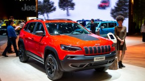 Jeep Cherokee is displayed during the first press day at the 89th Geneva International Motor Show