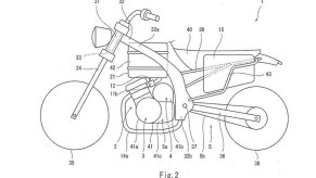 Patent diagram showing a potential Kawasaki hybrid motorcycle