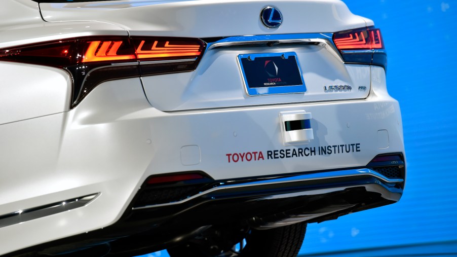 A white Lexus LS500 developed by the Toyota Research Institute as a semi-autonomous prototype