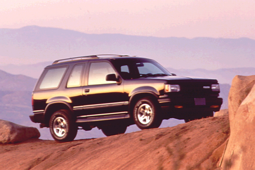 A 1991 Mazda Navajo off-roading in the mountains.