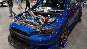 The 2011 Lancer Evolution GSR is on display during the AutoCon automobile fair in Los Angeles, USA