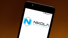 In this photo illustration the Nikola Motor Company logo is displayed on a smartphone.