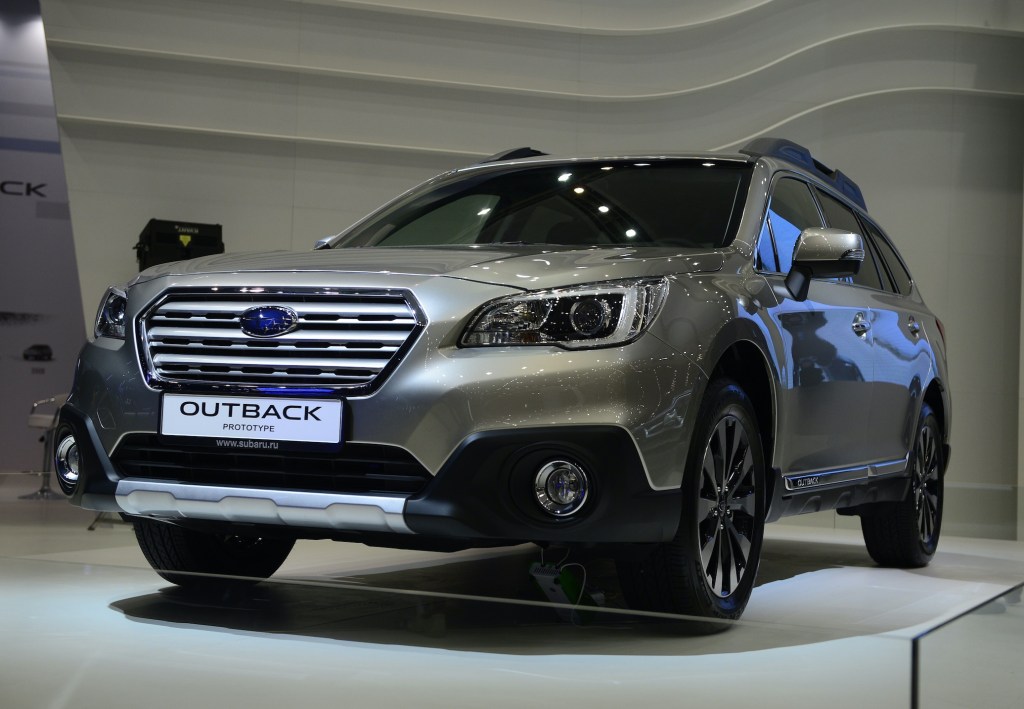Subaru Outback during the Moscow International Motor Show 'Autosalon 2014' the leading automotive event of the year