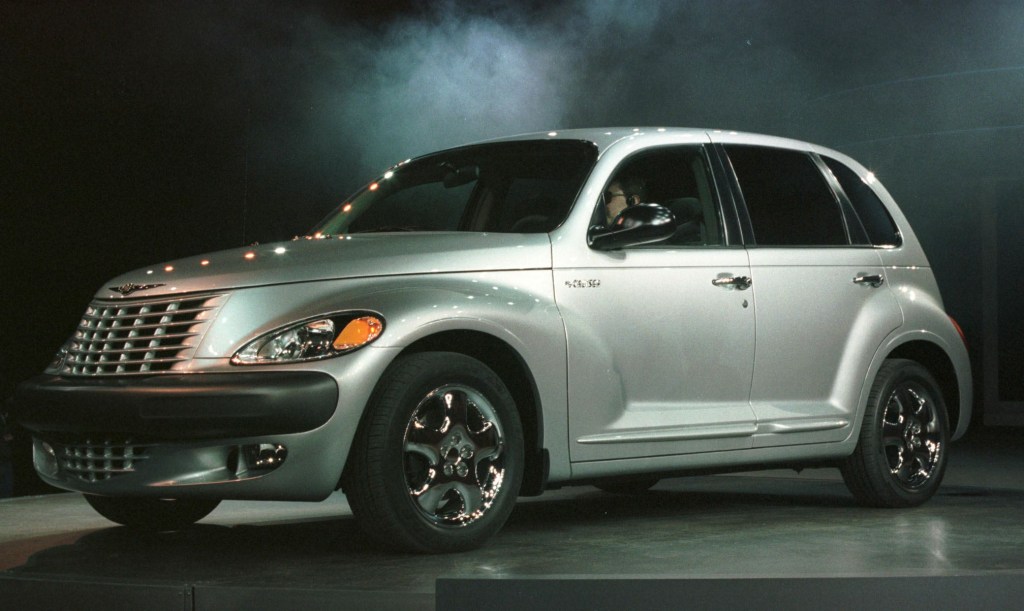 A PT Cruiser on display at an auto show won the 2001 MotorTrend car of the year award