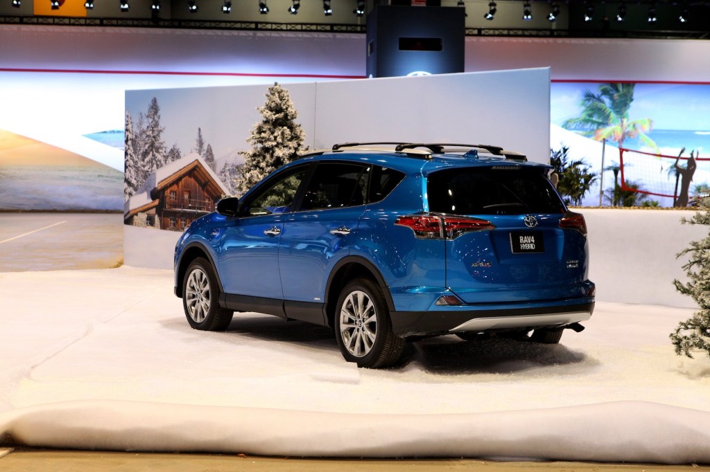 A Toyota RAV4 Hybrid takes to the Toyota 'Blizzard to the Beach Test Track' at the 108th Annual Chicago Auto Show
