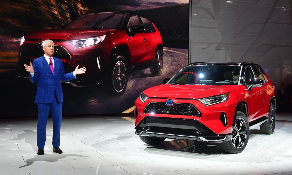 A Toyota RAV4 Prime being debuted