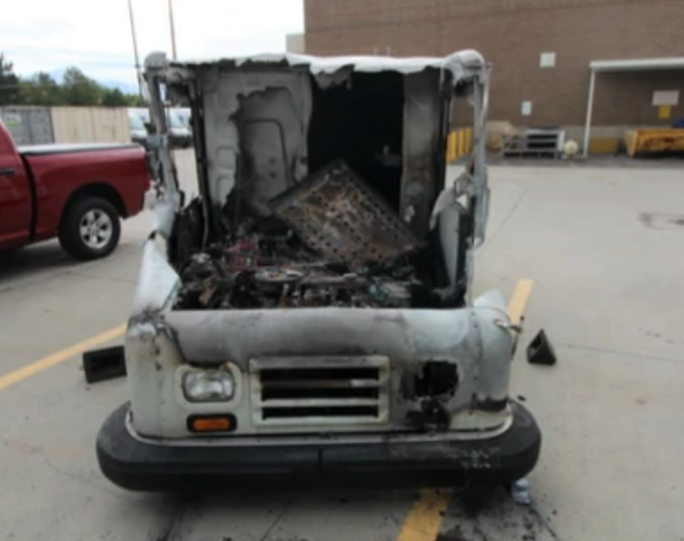 burned up usps mail truck