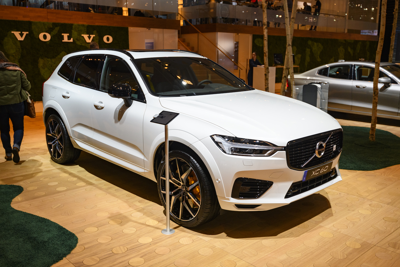 A white 2020 XC60 crossover SUV car on display at Brussels Expo