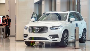 A white 2020 XC90 is seen in a new Huawei Global Flagship Store