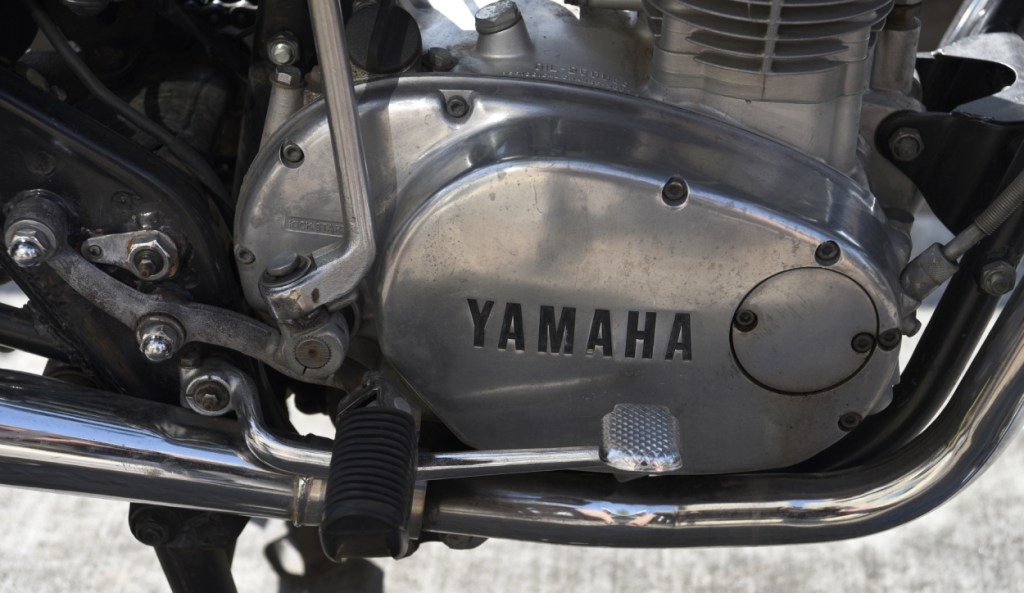 A close up shot of a Yamaha motorcycle engine