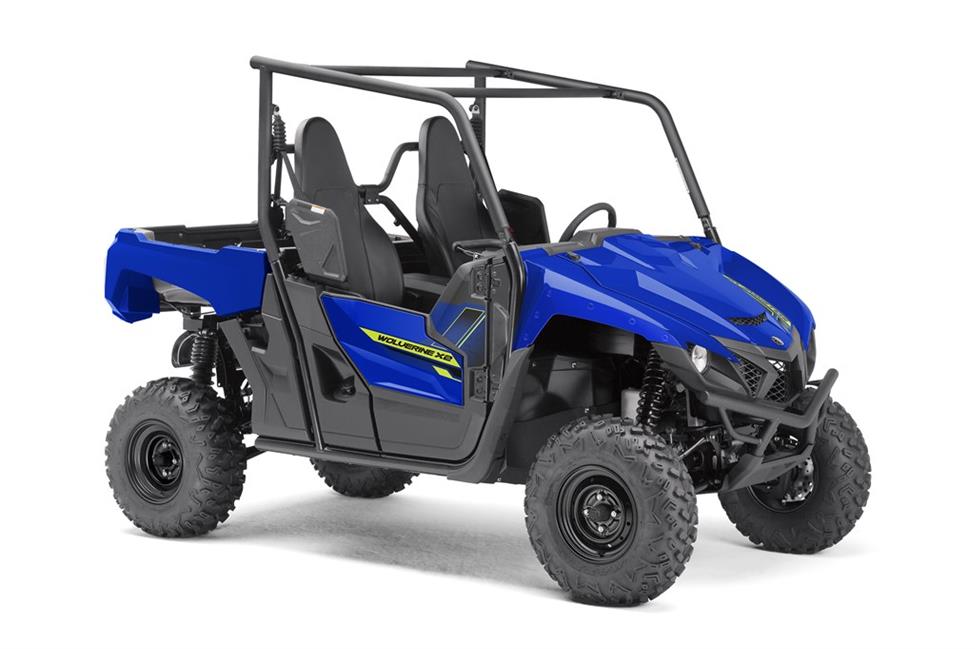 a blue Yamaha Wolverine press photo against a white backdrop