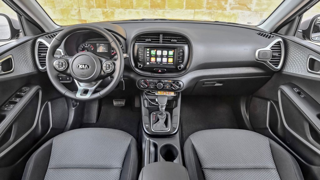 The Kia Soul S features upscale cloth interior trimmings.