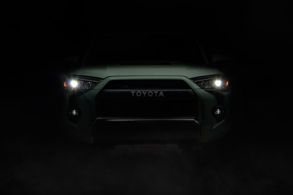 the new Toyota 4Runner LED headlights illuminating a pitch black dark