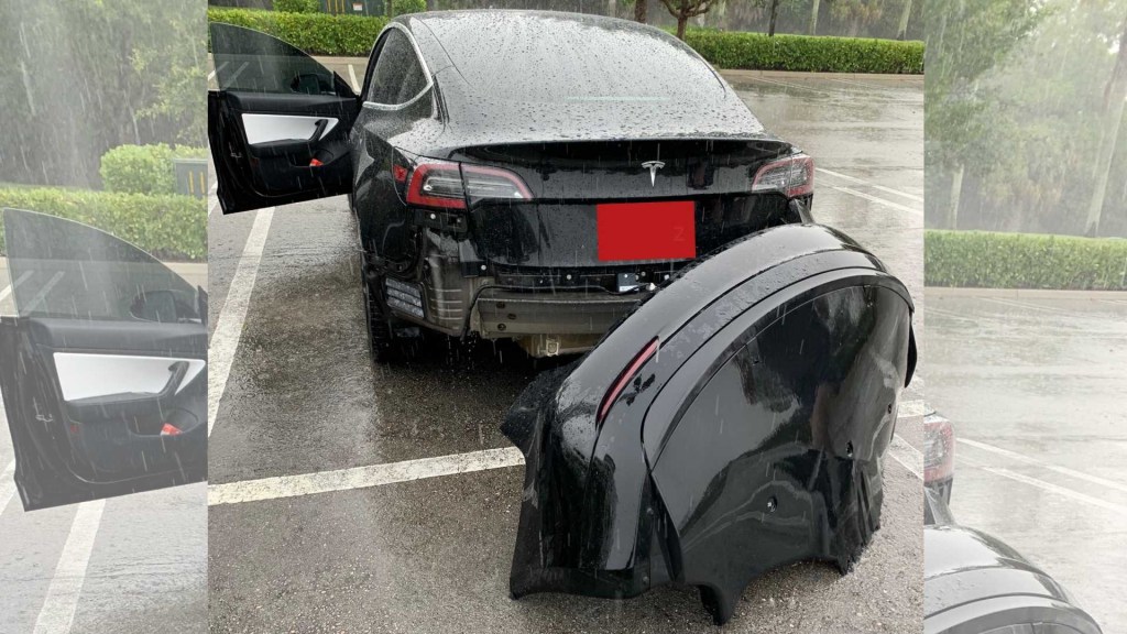 Tesla Model 3 rear bumper torn off