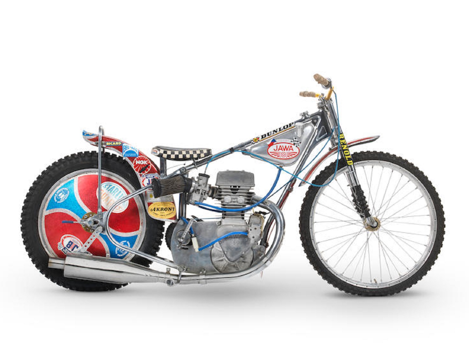 The silver 1977 Jawa 500 DOHC Speedway Racer raced by Ivan Mauger
