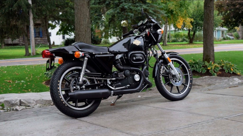 A side-rear angle view of a 1978 Harley-Davidson XLCR