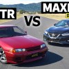 A red 1990 Nissan Skyline GTR vs. a black 2020 Nissan Maxima