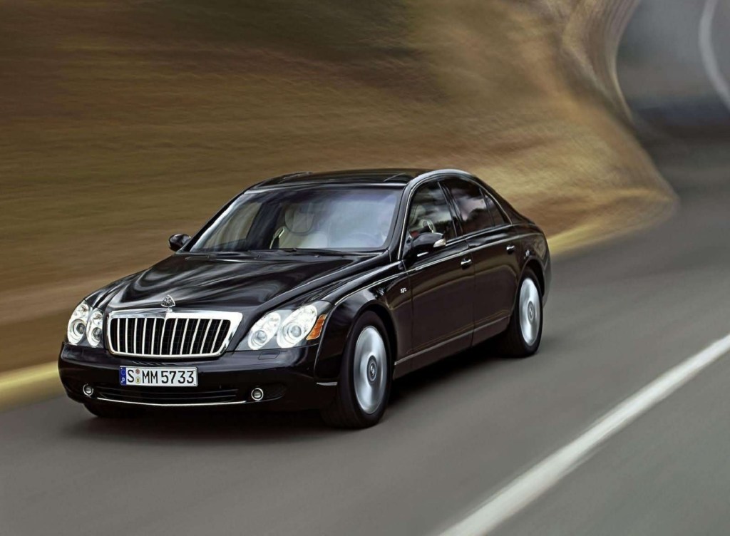 A black 2005 Maybach 57s speeds down the road