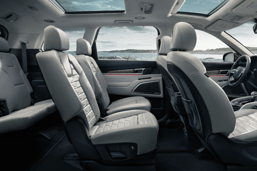 The Kia Telluride SX trim boasts a serene and upscale cabin complete with leather and high-tech––ideal for a family.
