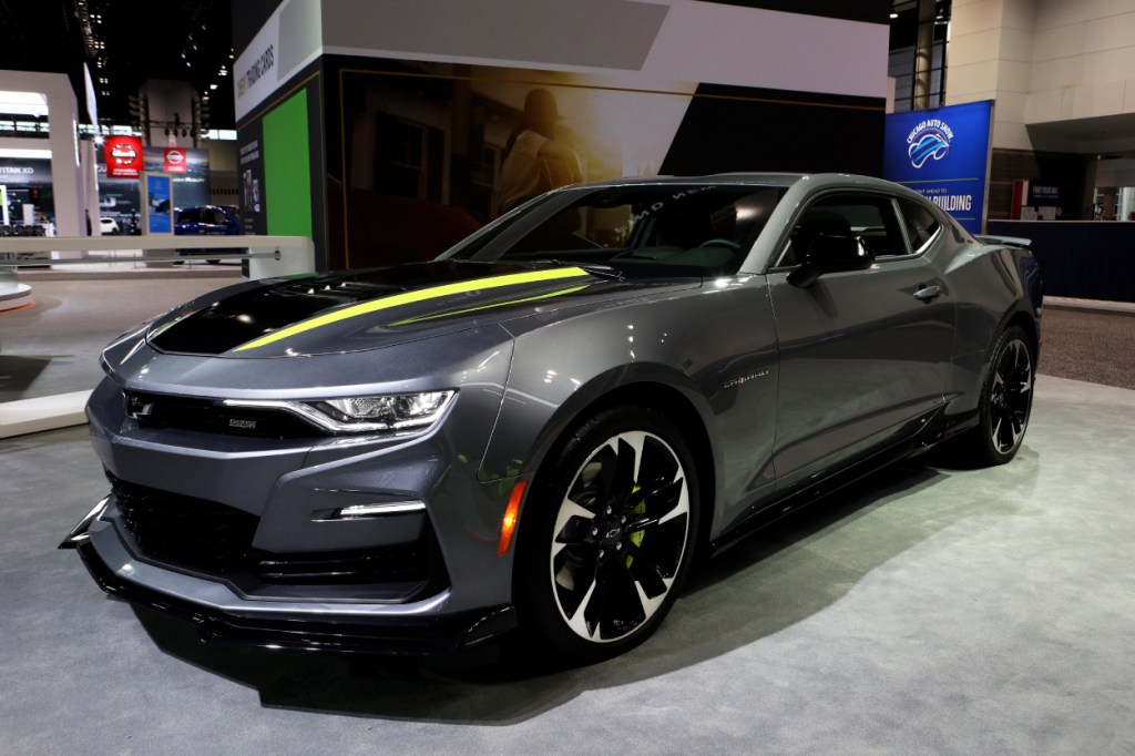 A 2020 Chevy Camaro on display at an auto show