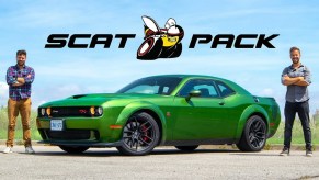 A green 2020 Dodge Challenger R/T Scat Pack Widebody