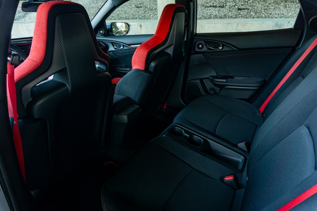 The rear seats of a 2020 Honda Civic Type R