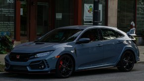 A gray 2020 Honda Civic Type R on a city street