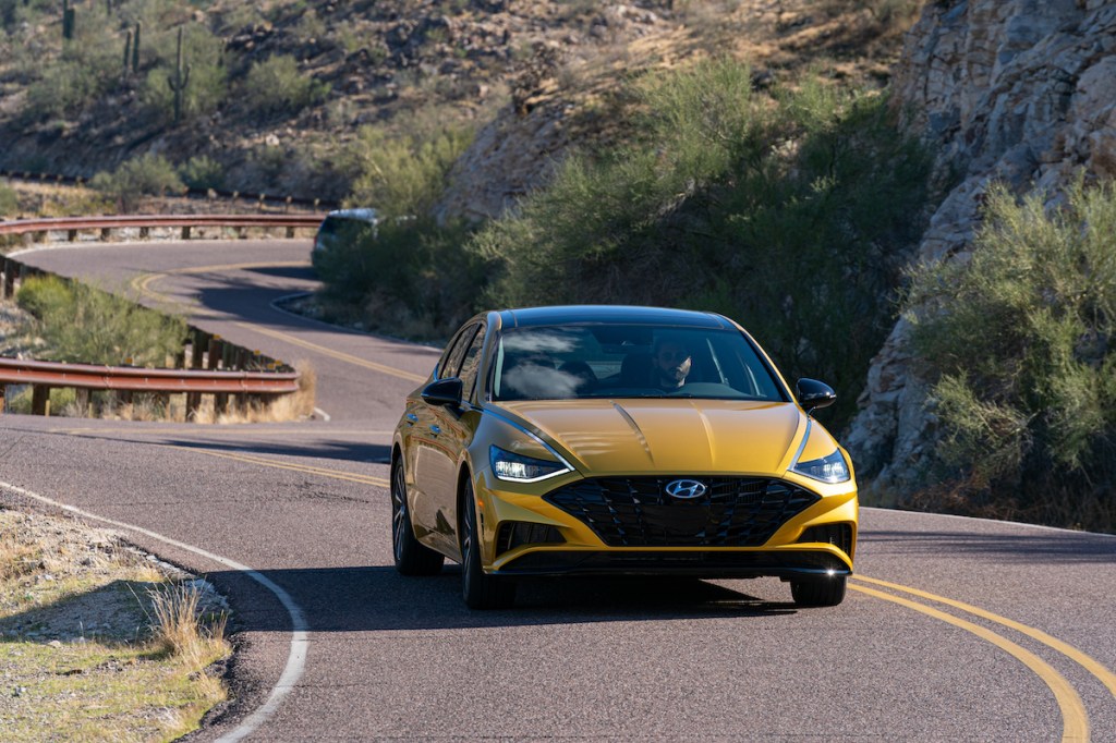 2020 Hyundai Sonata driving through a desert road