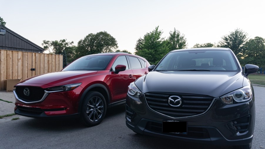 A red 2020 Mazda CX-5 Signature vs. a gray 2016 Mazda CX-5 Sport