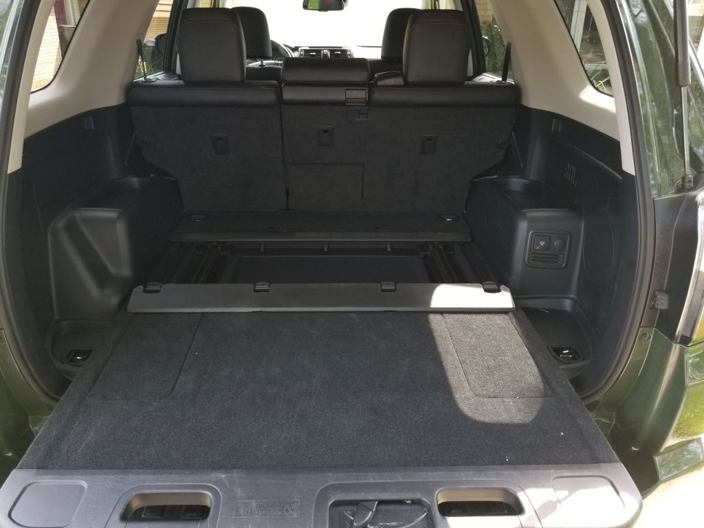 The 2020 Toyota 4Runner TRD Pro's rear cargo area, with its sliding section extended