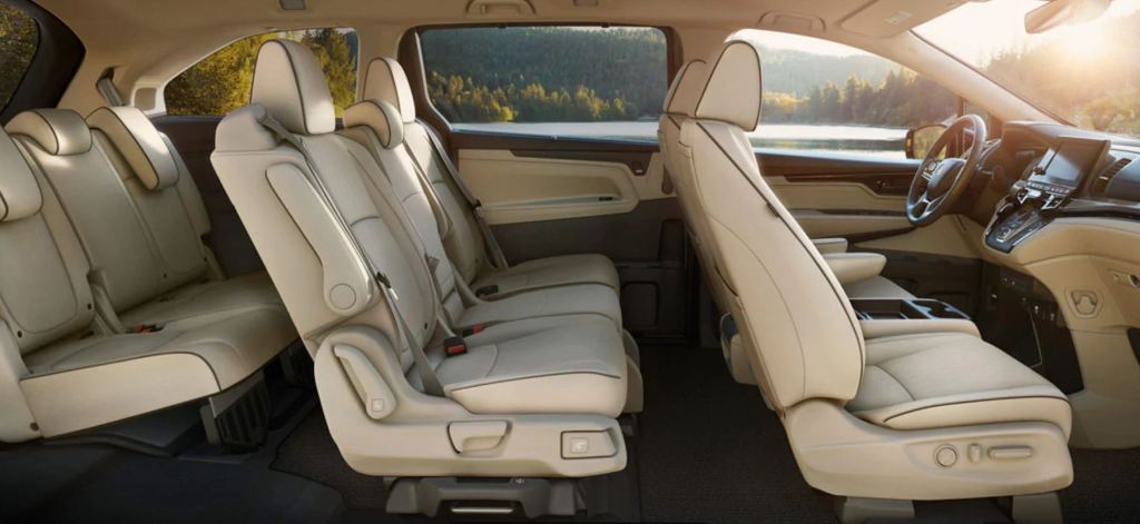 This is a view of the three row cabin of the 2021 Honda Odyssey.