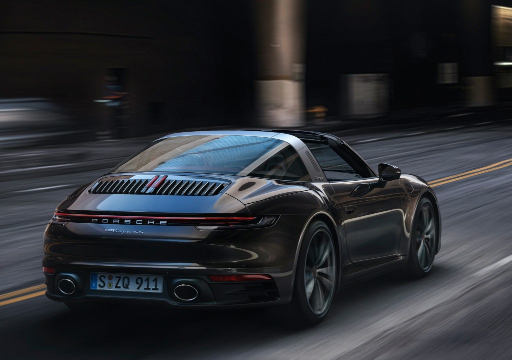 rear 3/4 view of black 2021 Porsche 911 Targa