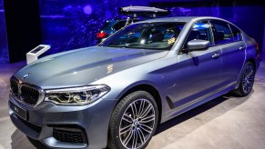 BMW 5 Series sedan on display at Brussels Expo