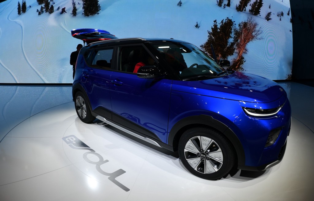 The Korean automaker Kia is displayed Soul electric car during the second press day of the 89th Geneva International Motor Show. The Kia Soul is a competitor of the Honda HR-V