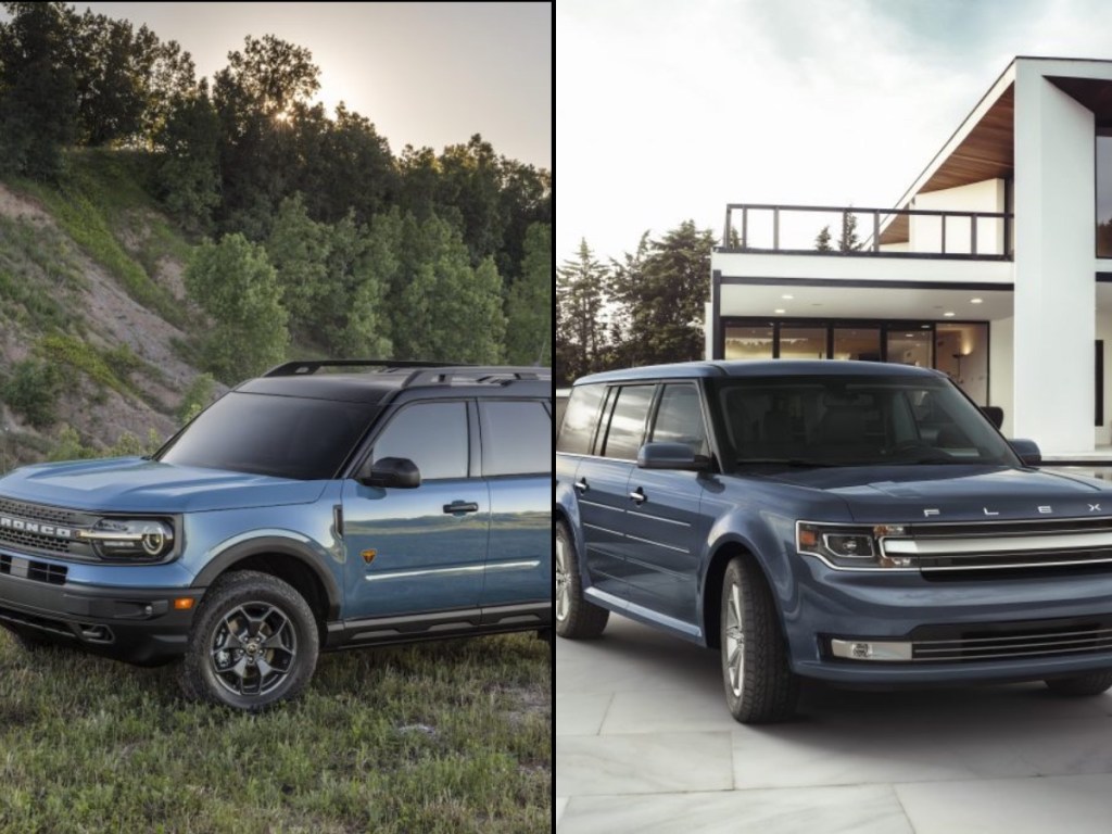The Ford Bronco Sport and the Ford Flex have the same, boxy, square style