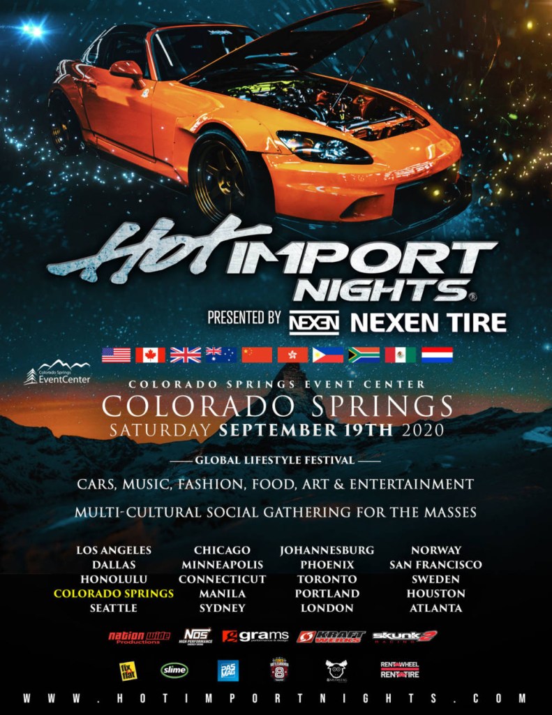 Hot Import Nights Banner for the Colorado Springs HIN car show in September