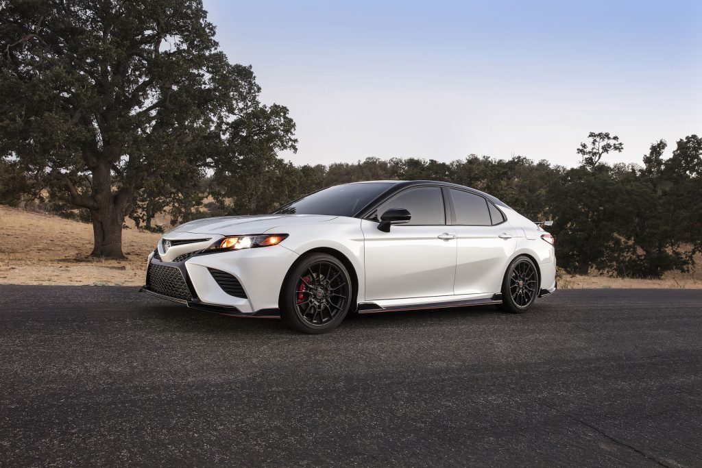 A white 2020 Toyota Camry TRD