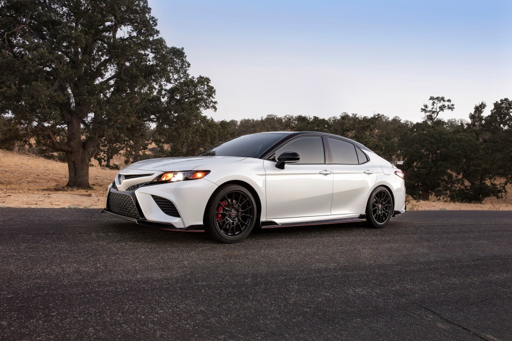 A white 2020 Toyota Camry TRD